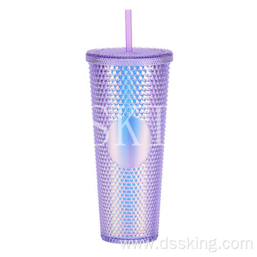 Creative Large Capacity Double Plastic Straw Cup 710ml Durian Cup Portable Diamond Cup